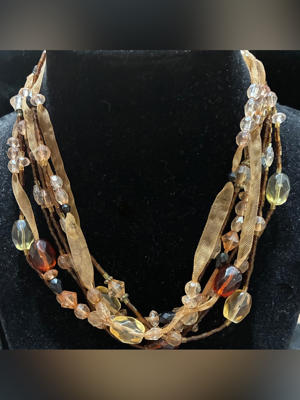 MONET EUC Vintage 7-Strand Necklace Collar | Beaded Chiffon Crystals